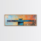 Blue Bowl, minimalist art, wabi sabi art, extra wide art, framed canvas print, sage green wall art, horizontal wall art, therapy art