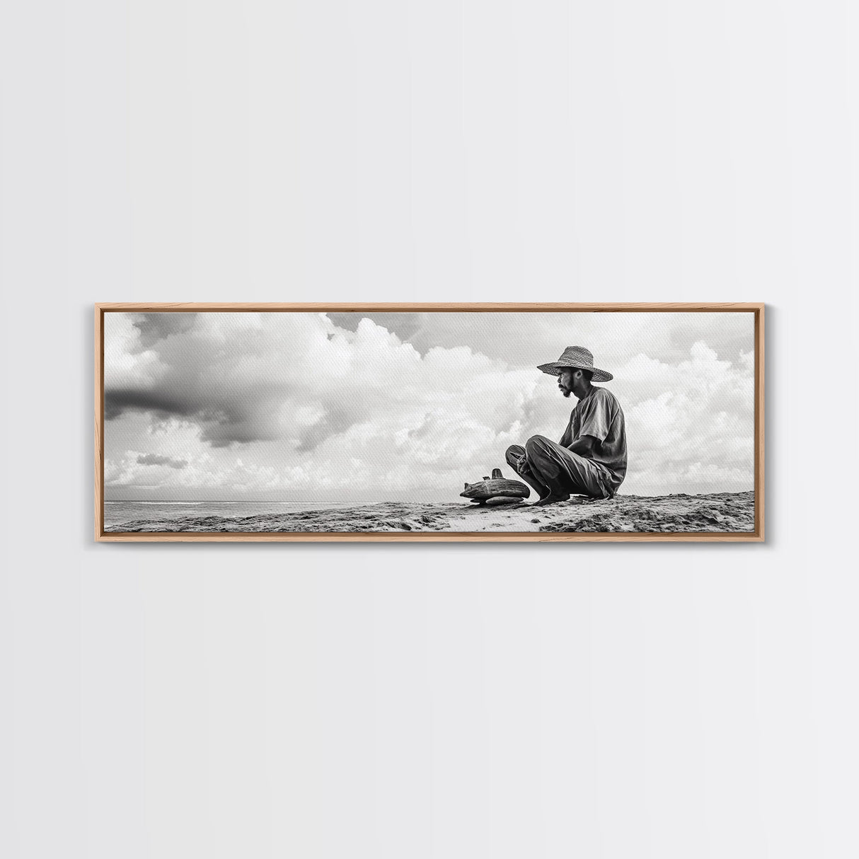 Man On Beach, Wabi Sabi Art, Framed Canvas Print, Coastal Landscape Art, Moody Art, Rustic Decor, Above Sofa Art, Minimalist Wall Art