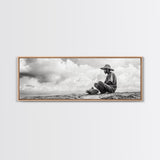 Man On Beach, Wabi Sabi Art, Framed Canvas Print, Coastal Landscape Art, Moody Art, Rustic Decor, Above Sofa Art, Minimalist Wall Art