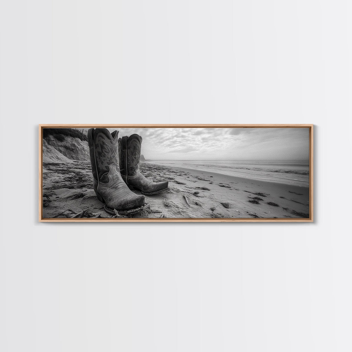 Cowboy Boots, coastal wall art, rustic decor, boho art, wabi sabi art, cowboy painting, framed canvas print, western style decor
