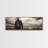 Cowboy Portrait, rustic wall art, moody art, black cowgirl painting, wabi sabi art, western decor, framed canvas print, extra wide art
