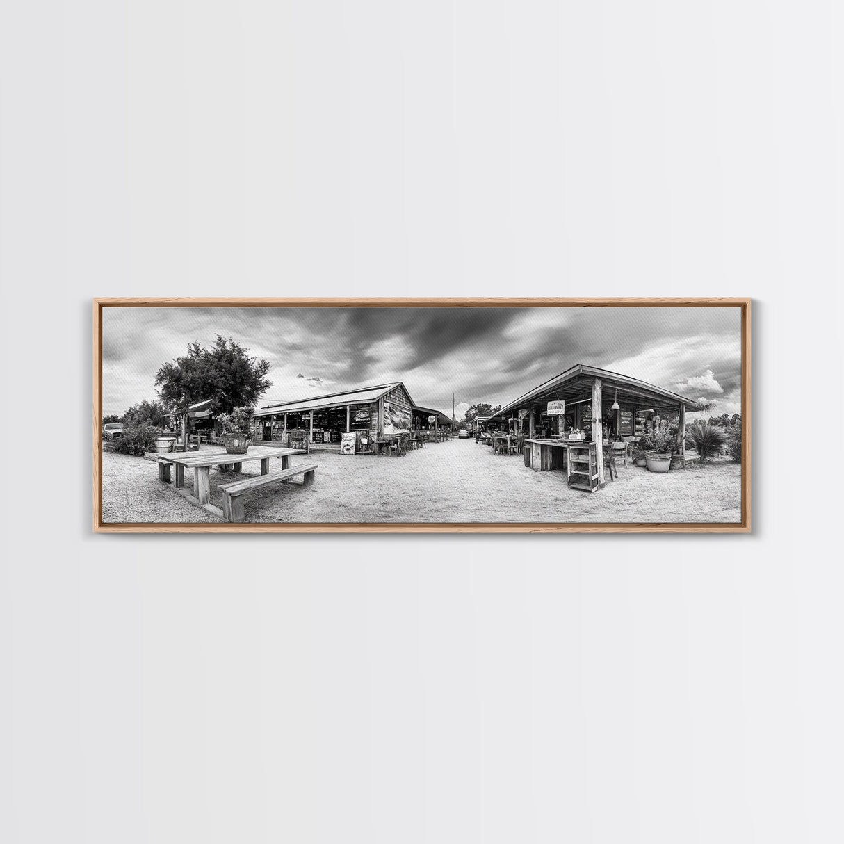 Rustic market, farmhouse art, country decor, panoramic art, extra wide art, rustic wall art, framed canvas print, landscape painting, wabi sabi art