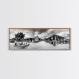 Rustic market, farmhouse art, country decor, panoramic art, extra wide art, rustic wall art, framed canvas print, landscape painting, wabi sabi art