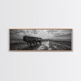 Wagon at Sunset, rustic art, farmhouse art, vintage horse art, tall narrow art, antique farm painting, framed canvas print