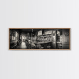 Western Saloon, rustic wall art, extra wide art, panoramic art, farmhouse art, bar decor, moody art, framed canvas print, above sofa art