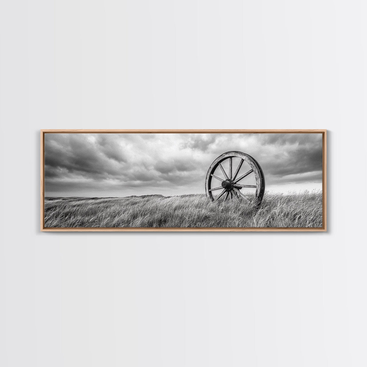 Wagon Wheel, rustic decor, farmhouse art, extra wide art, panoramic painting, country decor, cowboy art, framed canvas print, moody art