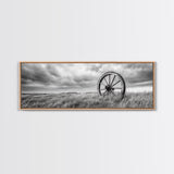 Wagon Wheel, rustic decor, farmhouse art, extra wide art, panoramic painting, country decor, cowboy art, framed canvas print, moody art