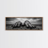 Leather Work Gloves, rustic wall art, moody art, wabi sabi art, extra wide art, panoramic art, farmhouse art, framed canvas print, cowboy art