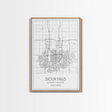Sioux Falls Street Map, South Dakota Map, City Map Print, Minimalist Art, Wall Art, Canvas Print, Dorm Room Décor, Gifts For Her
