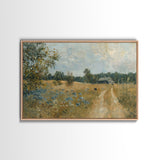 Blue Bonnets and Country Roads, Texas Art, Framed Canvas Print, Wood Frame Art, Metal Art, Metal Wall Art, Primitive Home Decor