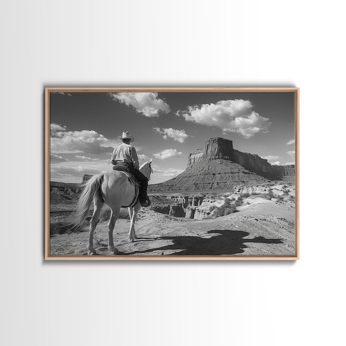 Lonesome Canyon Arizona Framed Canvas Print, Cowboy Print, Black and White Photography Wall Art, Country Farmhouse Decor, Metal Print
