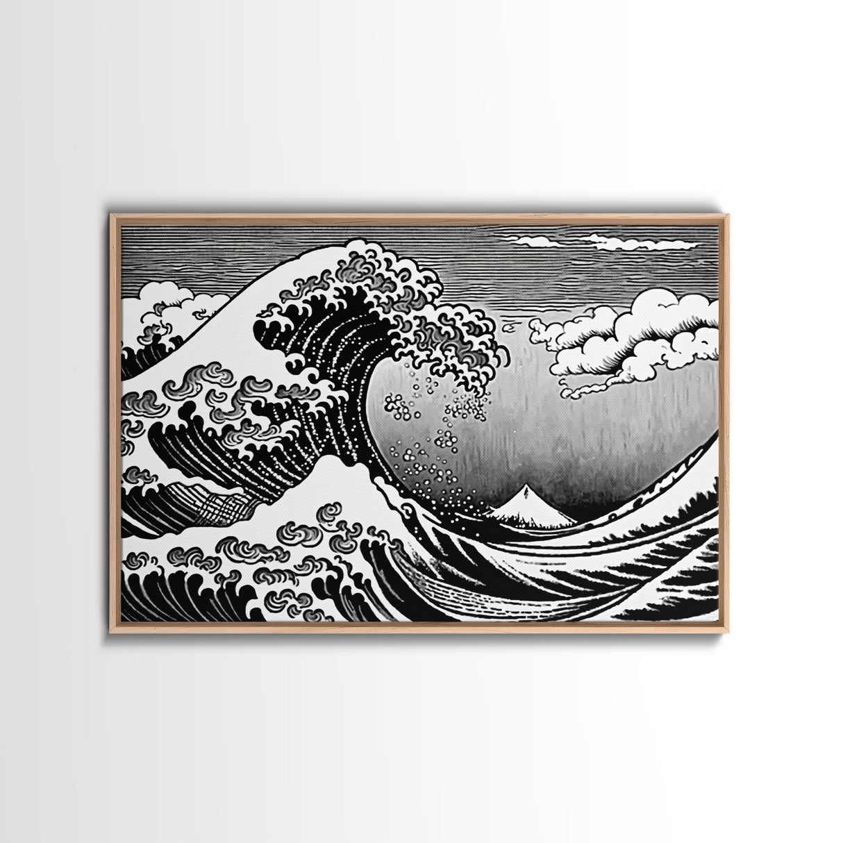 Black and White Wave Canvas Print, Hokusai Inspired Wall Art, Japanese Style Wall Art, Living Room Home Decor, Unique Wall Art