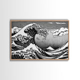 Black and White Wave Canvas Print, Hokusai Inspired Wall Art, Japanese Style Wall Art, Living Room Home Decor, Unique Wall Art