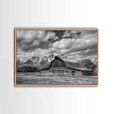 Old Barn Wall Art, Framed Canvas Print or Metal Art, Rustic Homestead Framed Canvas Art, Vintage Old Barn Black and White Wall Art