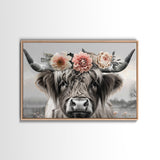 Cute Framed Canvas Wall Art, Cute Cow Wearing Flowers, Farmhouse Decor, Farmhouse Wall At, Extra Large Boho Decor, Minimalist Modern Art