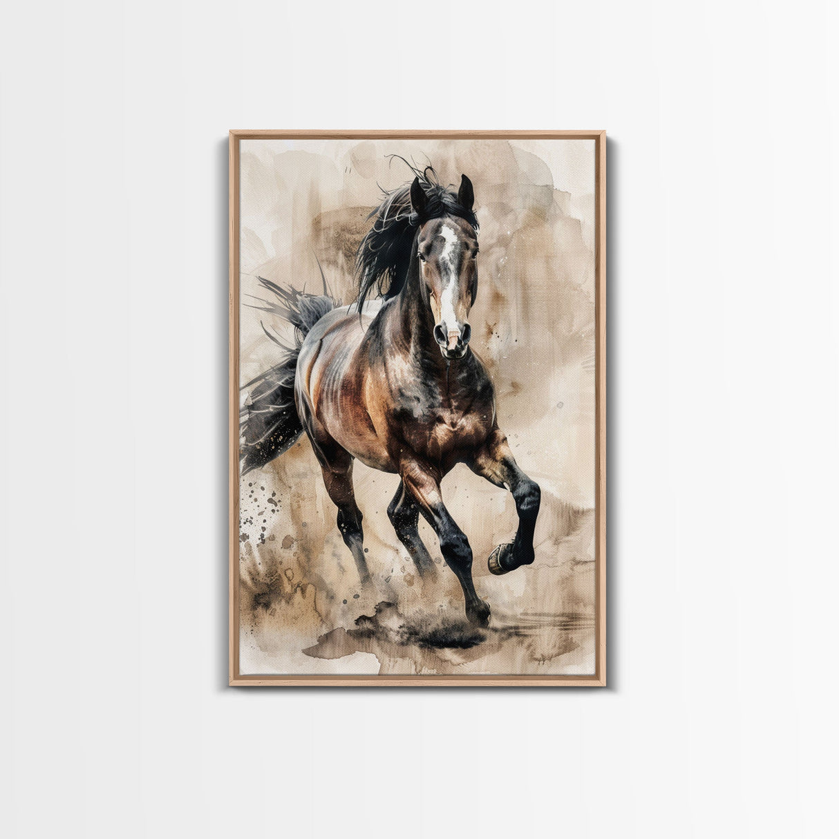 Running Horse in Motion - Framed Canvas Print, Lively Living Room Art, Vibrant Bedroom Decor, Equestrian Art, Wall Art