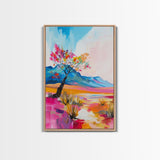 Bright Desert Tree Art - Framed Canvas Print, Southwestern Decor, Colorful Living Room Wall Art, Modern Desert Landscape