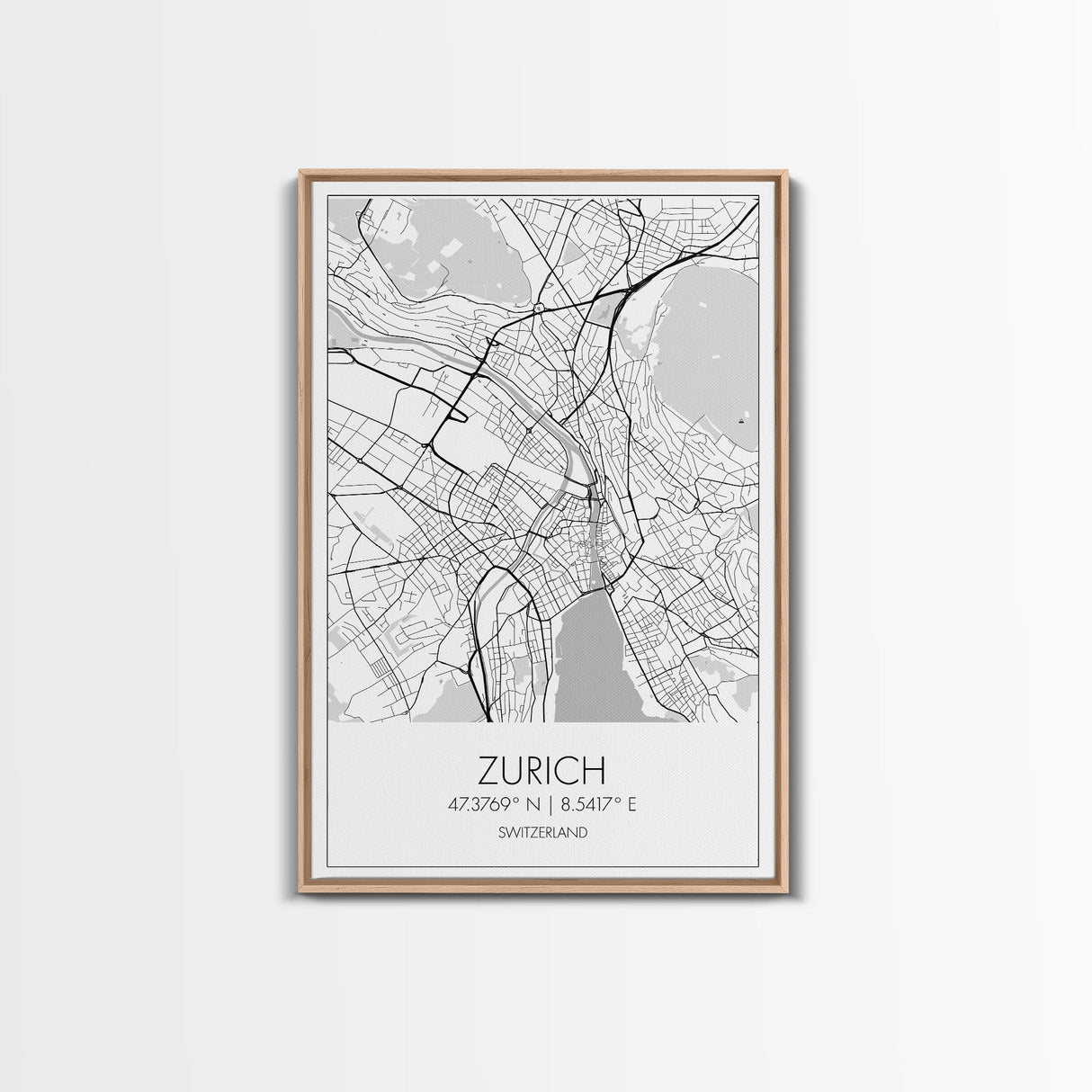 Zurich Street Map, Switzerland Map, Europe City Map Print, Minimalist Art, Wall Art, Canvas Print, Travel Art, Wall Hanging, Honeymoon Gift