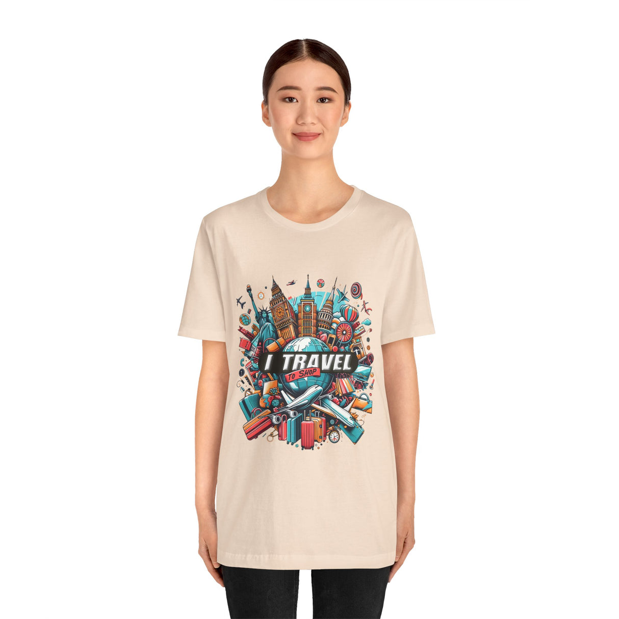 Camiseta a todo color "Viajo Para Comprar" 