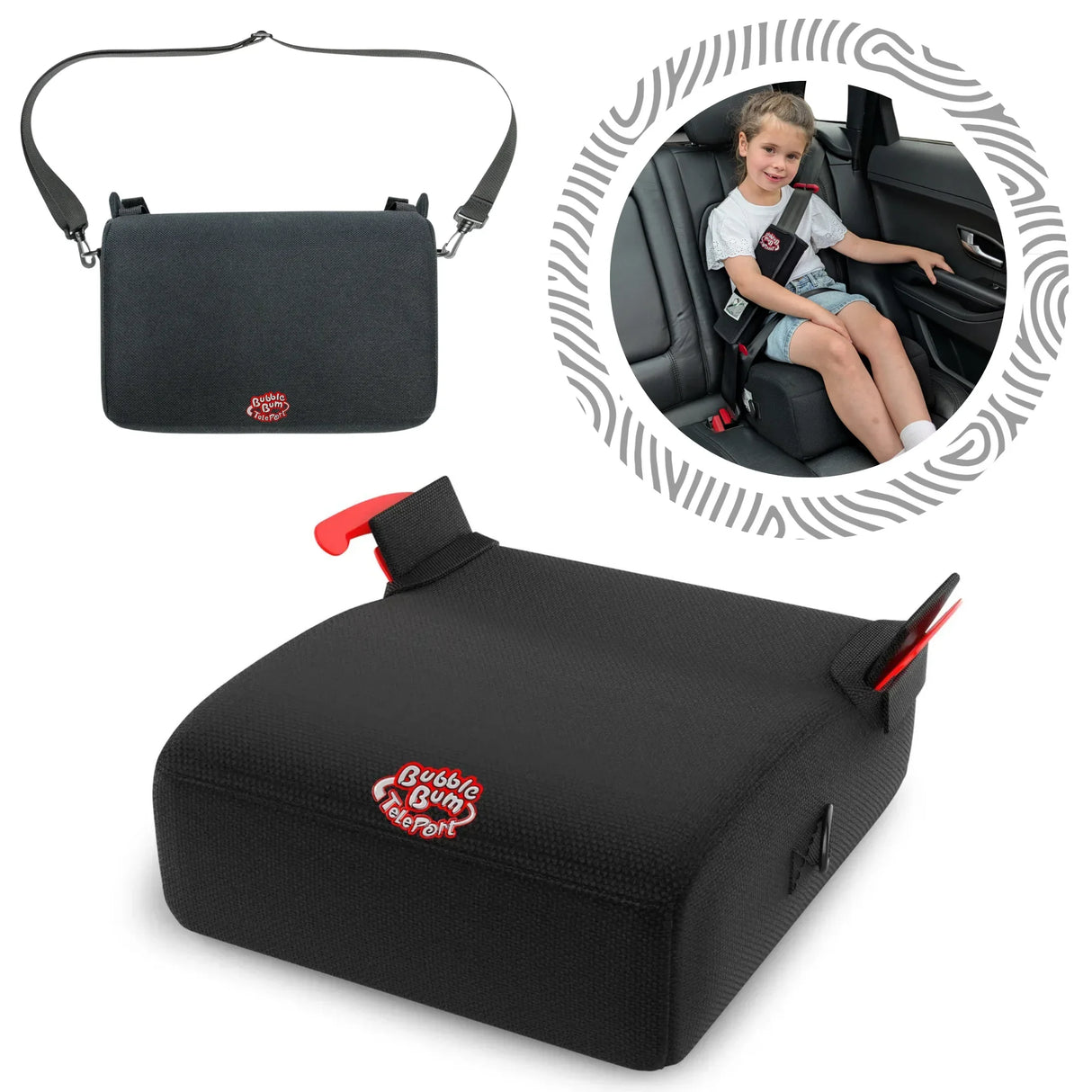 BubbleBum Teleport Backless Booster Car Seat, Kids Booster Seat for Car 40-100 lbs, Telescopic Portable Carseat, Ideal for Everyday Use and Foldable for Travel, - Black✔️