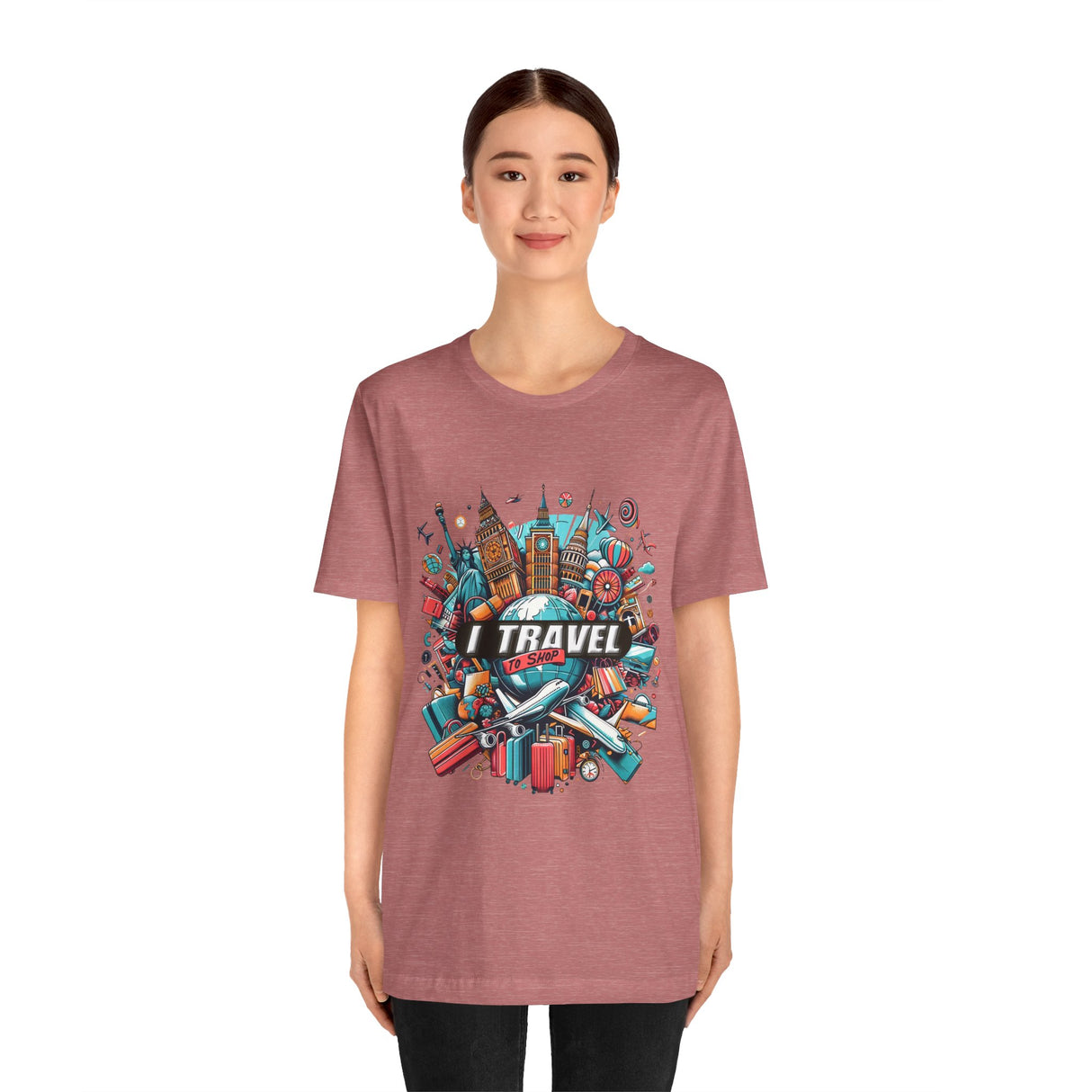 Camiseta a todo color "Viajo Para Comprar" 