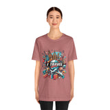 Camiseta a todo color "Viajo Para Comprar" 