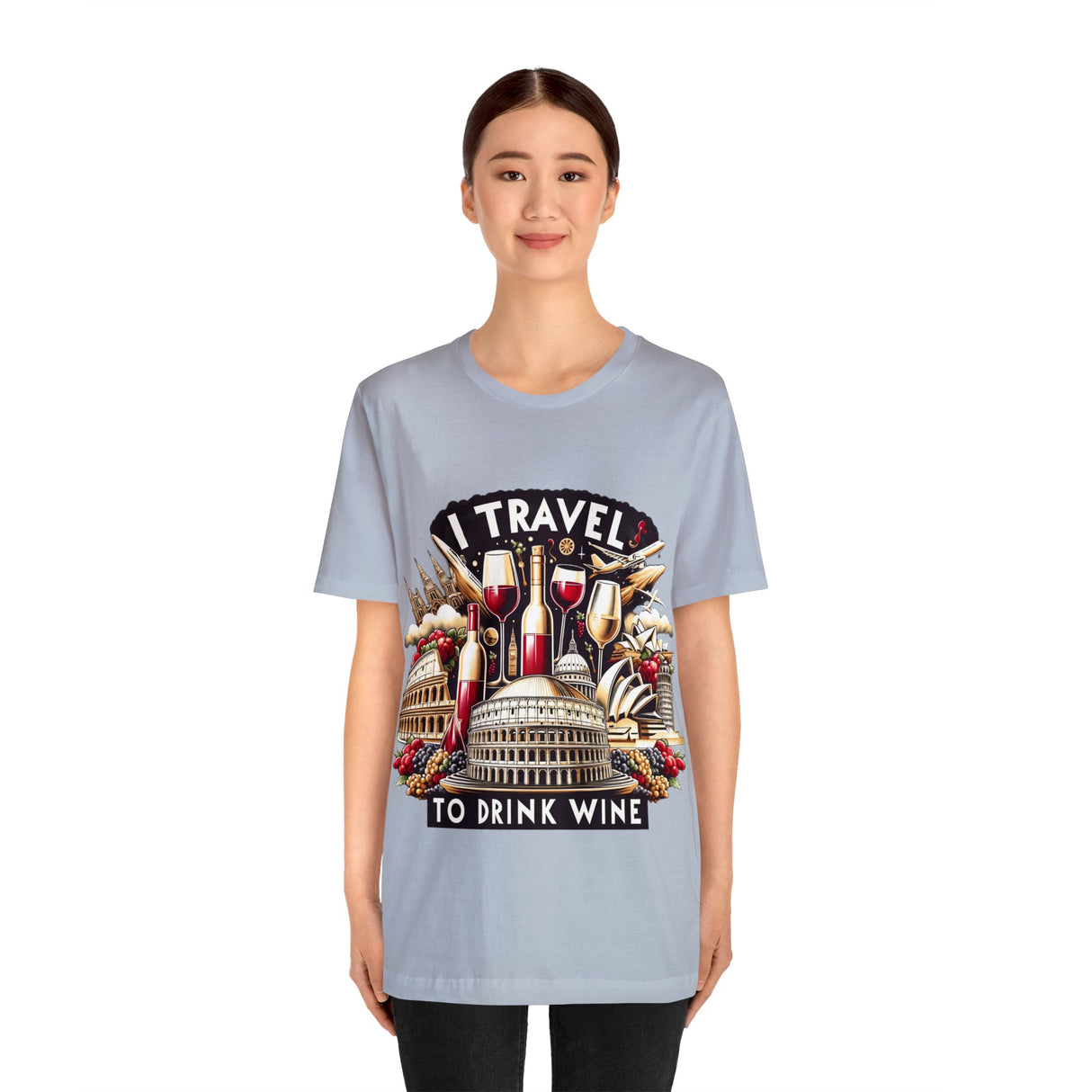 "I Travel to Drink Wine" full color T-shirt