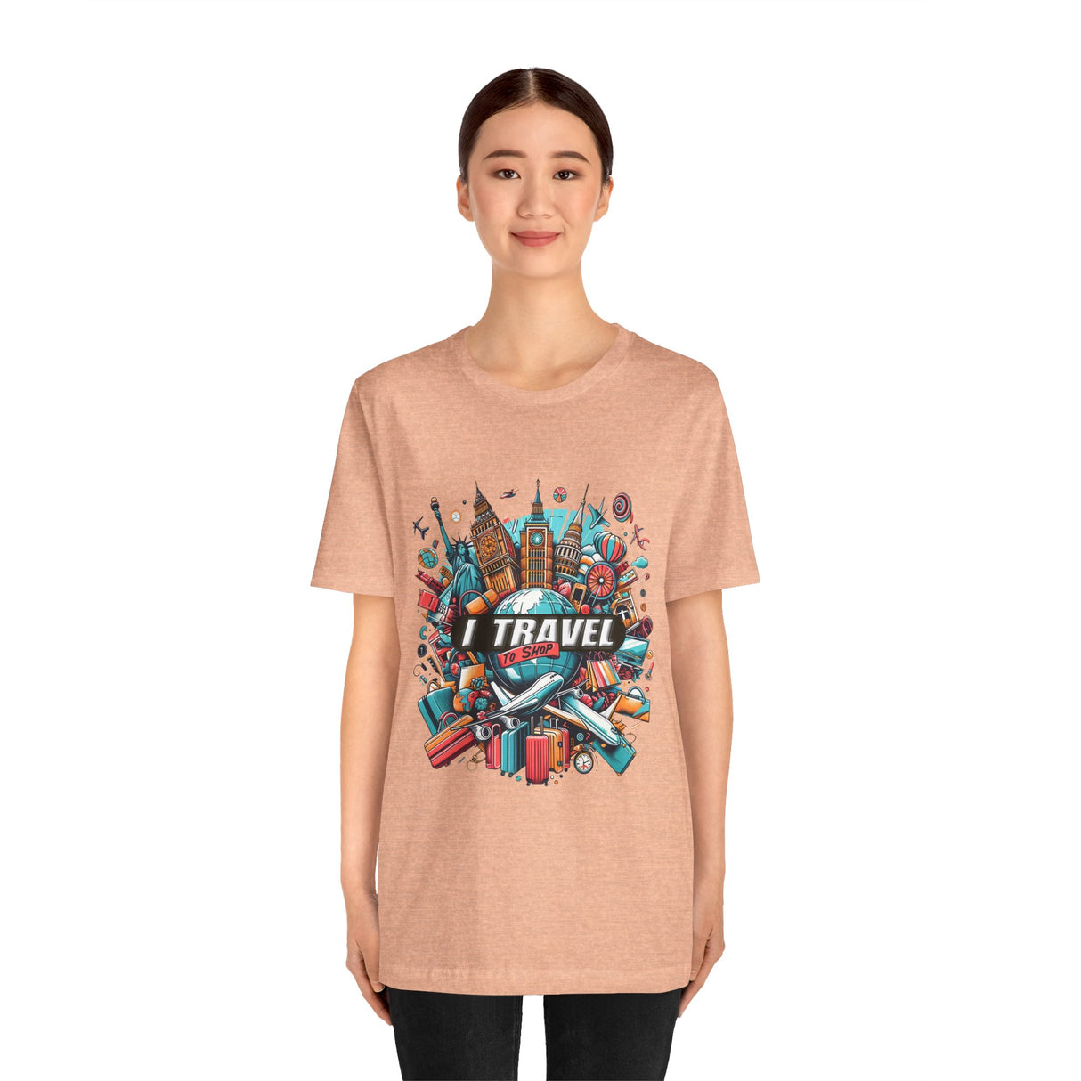 Camiseta a todo color "Viajo Para Comprar" 