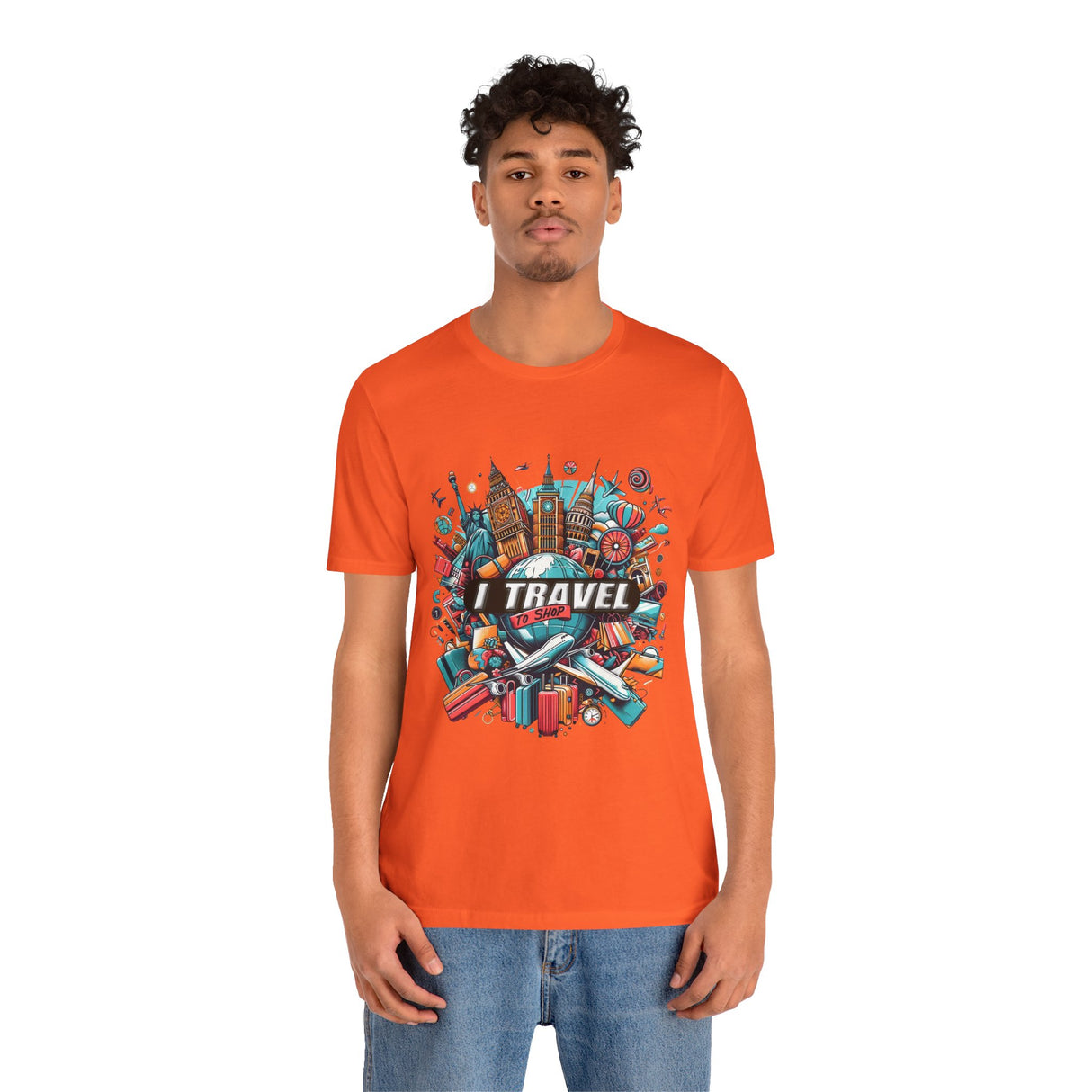 Camiseta a todo color "Viajo Para Comprar" 