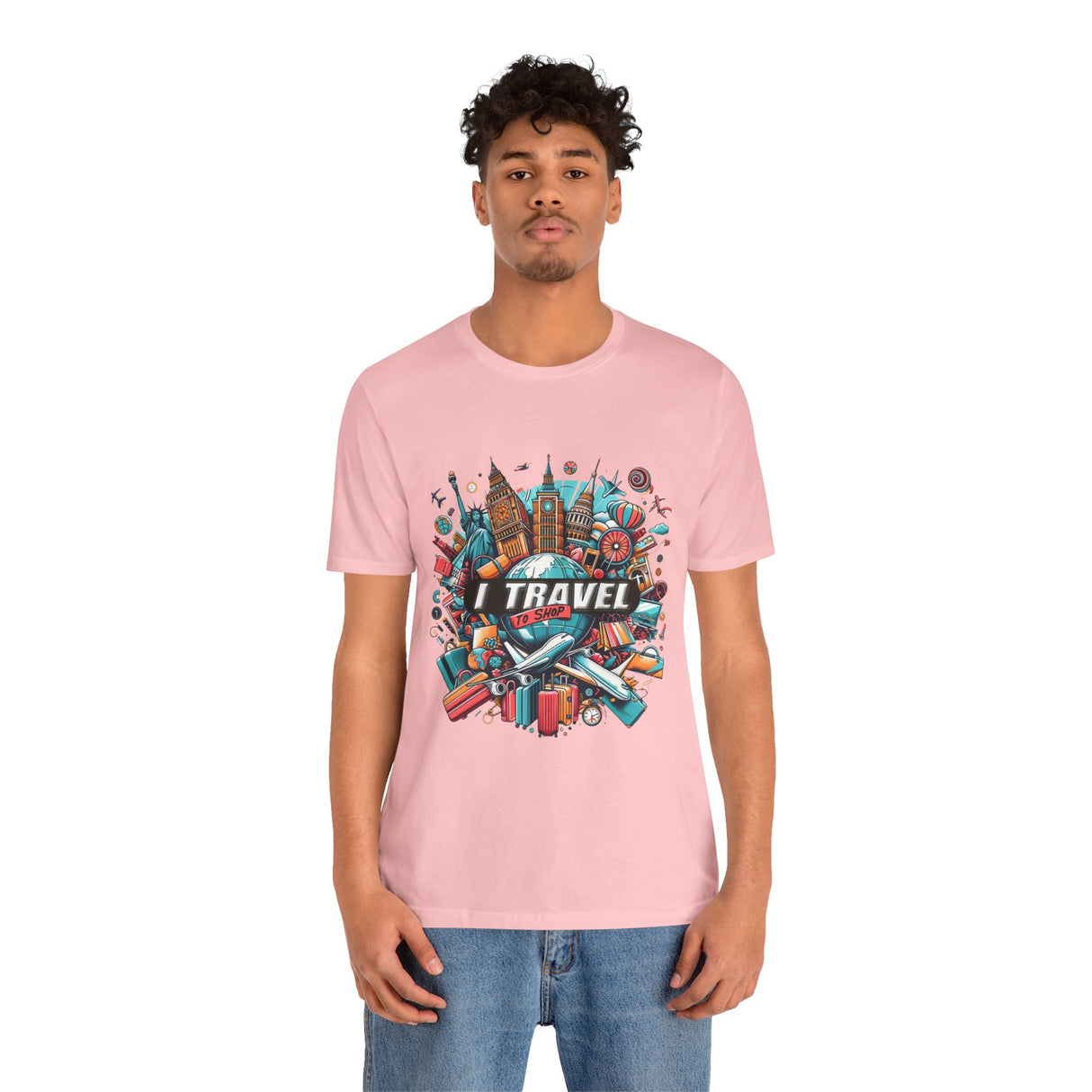 Camiseta a todo color "Viajo Para Comprar" 