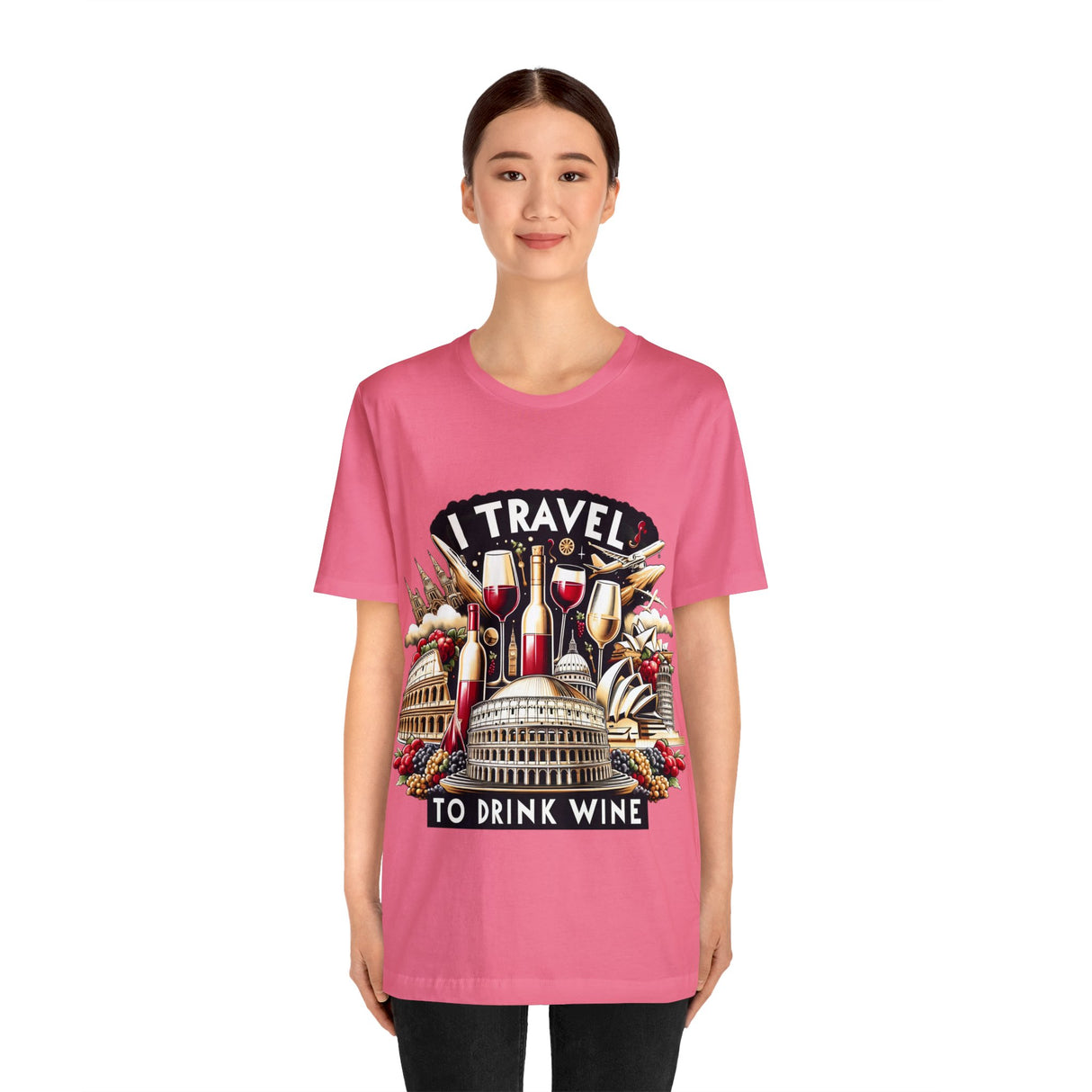 "I Travel to Drink Wine" full color T-shirt