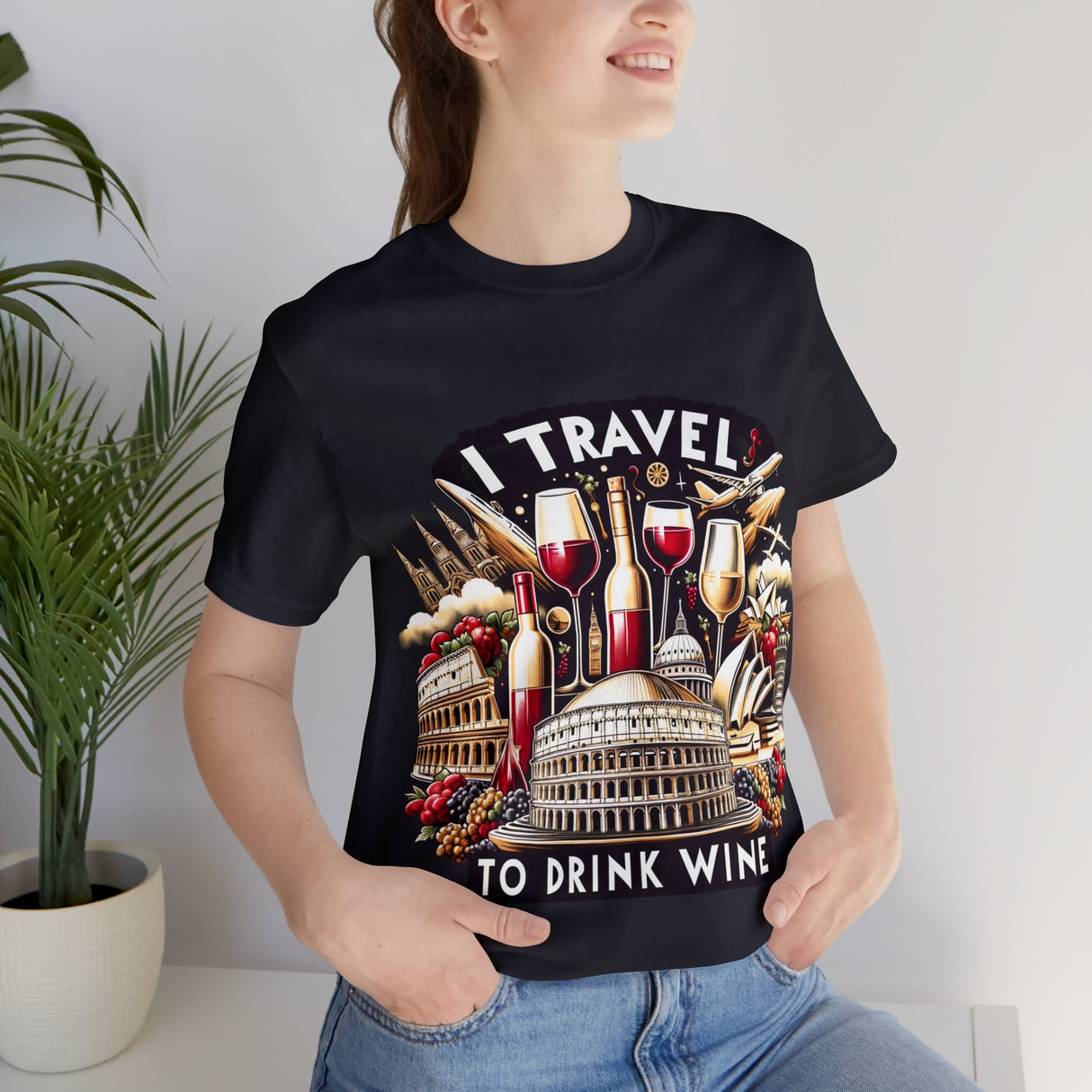 "I Travel to Drink Wine" full color T-shirt