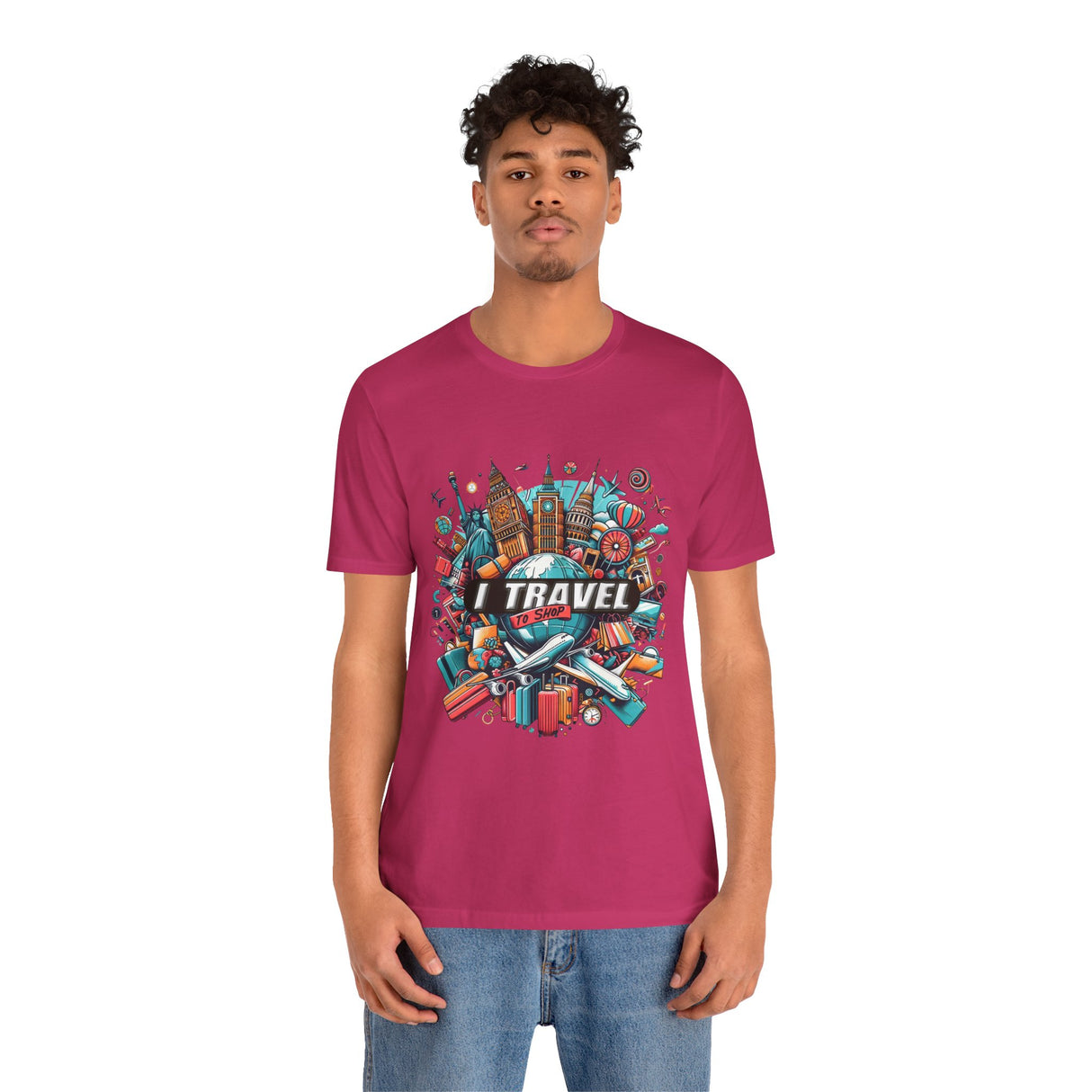 Camiseta a todo color "Viajo Para Comprar" 