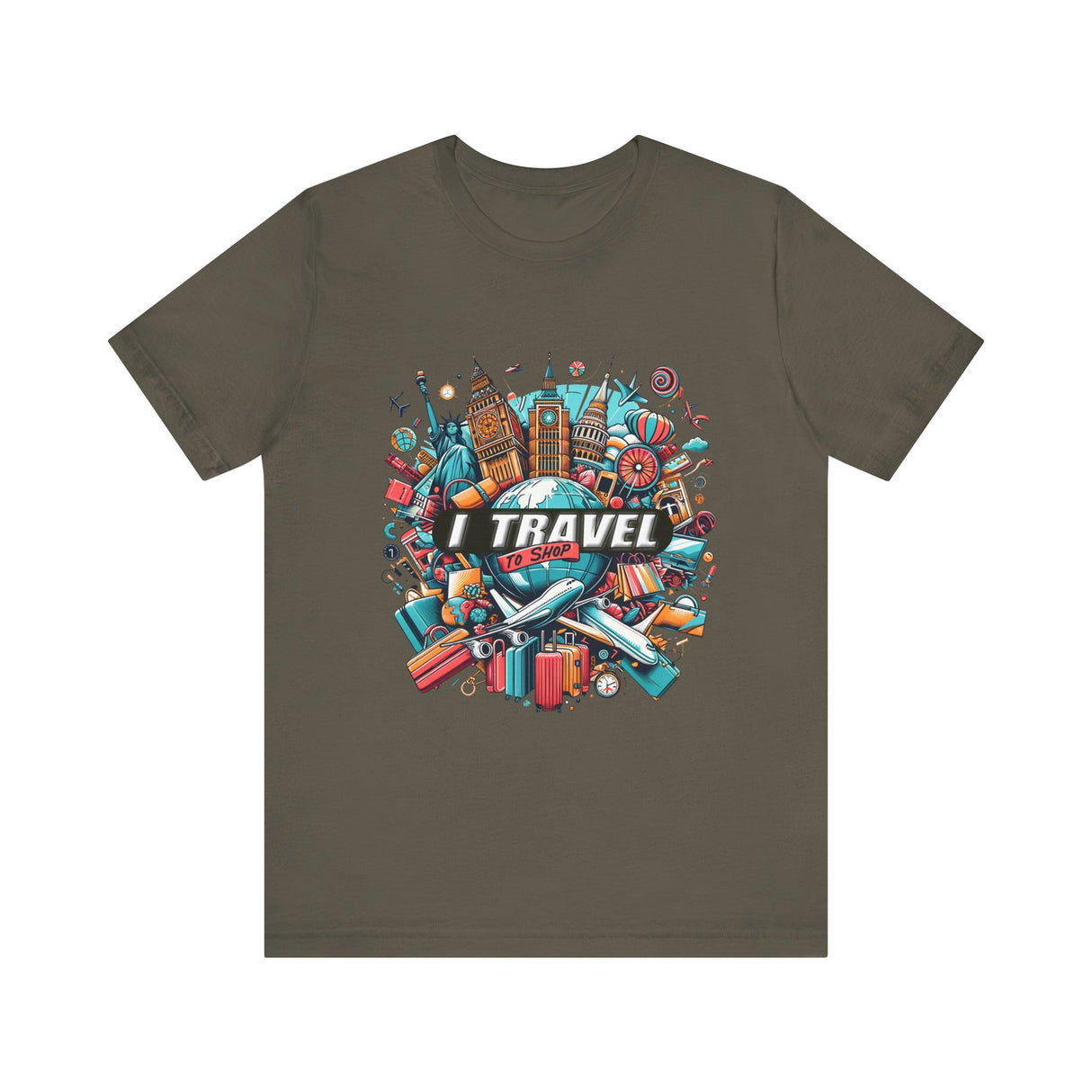 Camiseta a todo color "Viajo Para Comprar" 