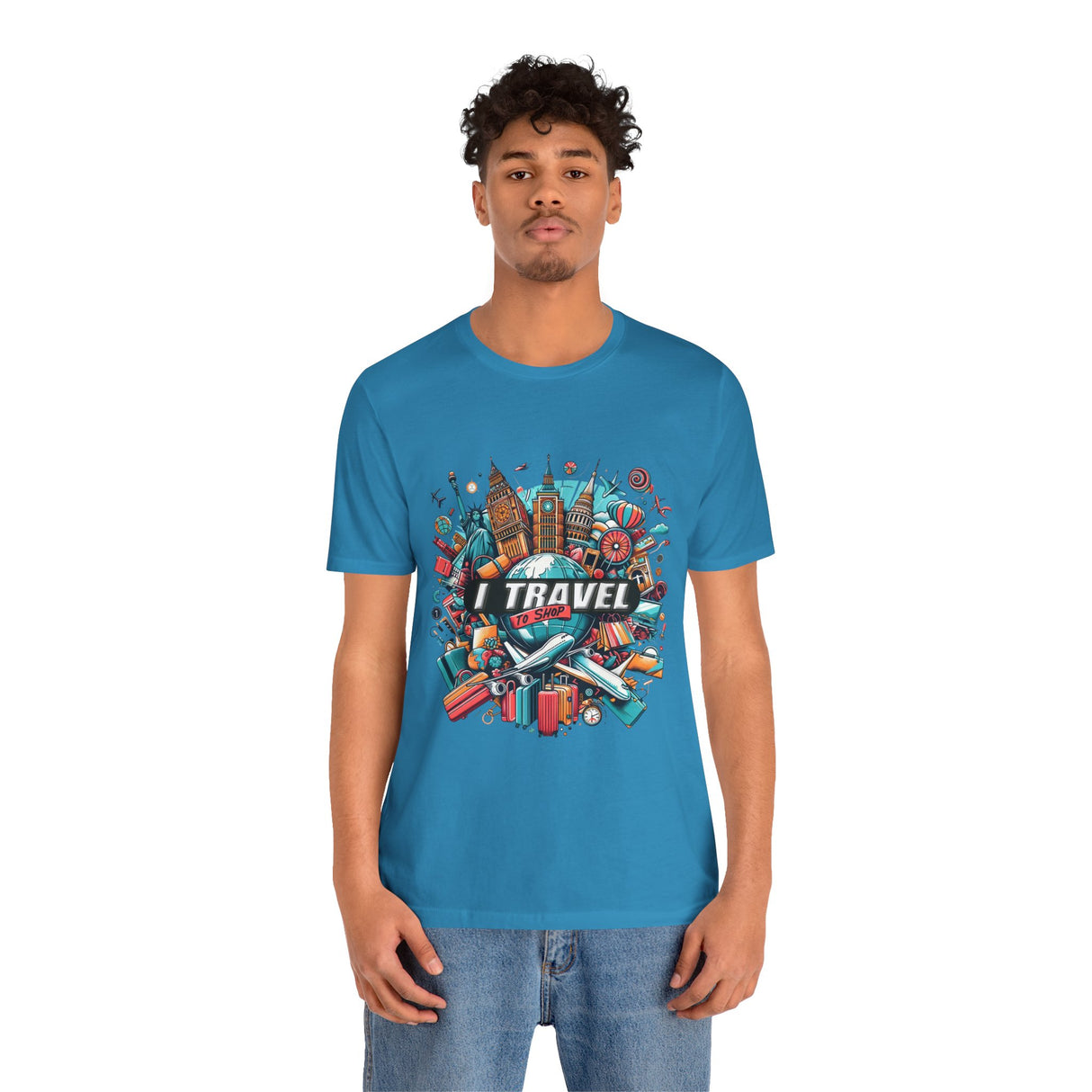 Camiseta a todo color "Viajo Para Comprar" 