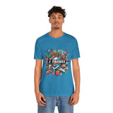 Camiseta a todo color "Viajo Para Comprar" 