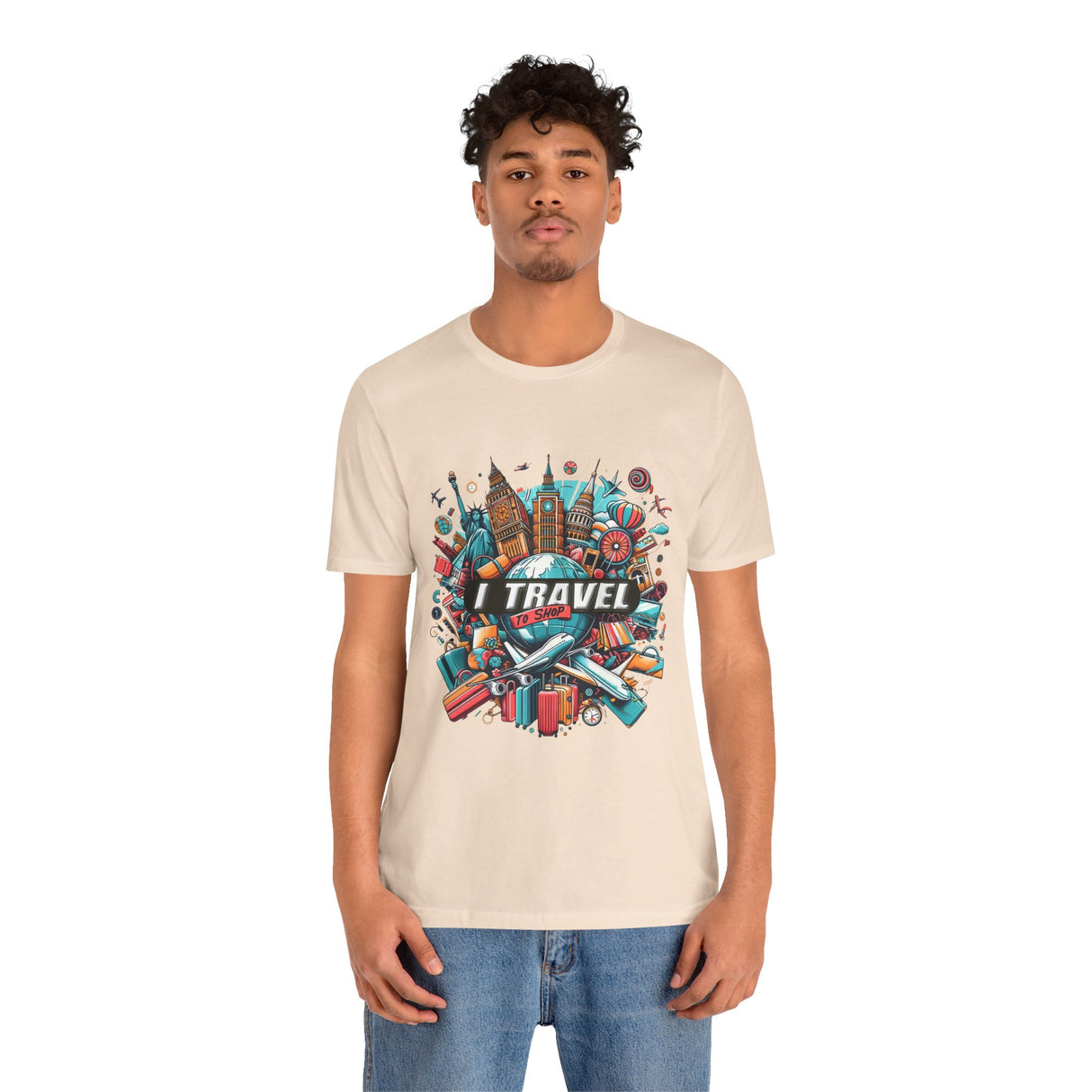 Camiseta a todo color "Viajo Para Comprar" 