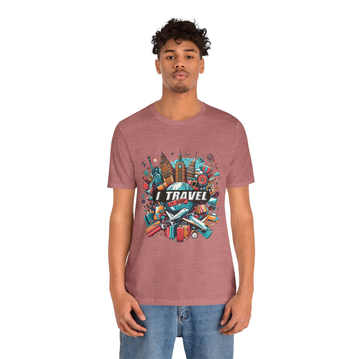 Camiseta a todo color "Viajo Para Comprar" 