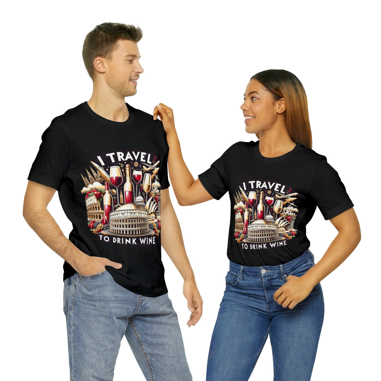 "I Travel to Drink Wine" full color T-shirt