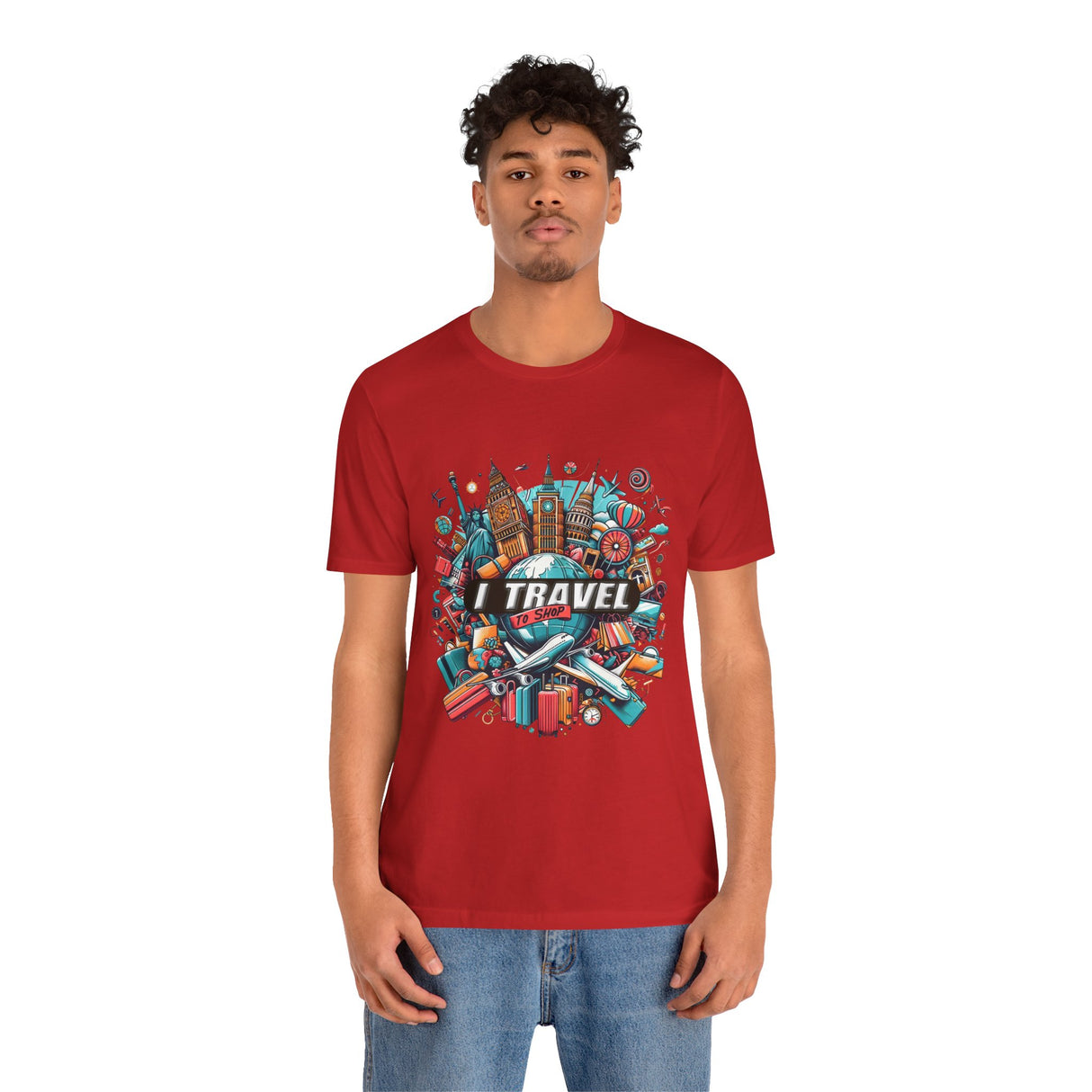 Camiseta a todo color "Viajo Para Comprar" 