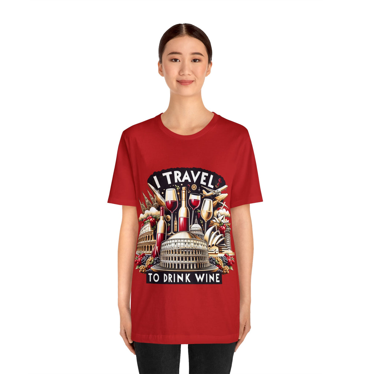 "I Travel to Drink Wine" full color T-shirt