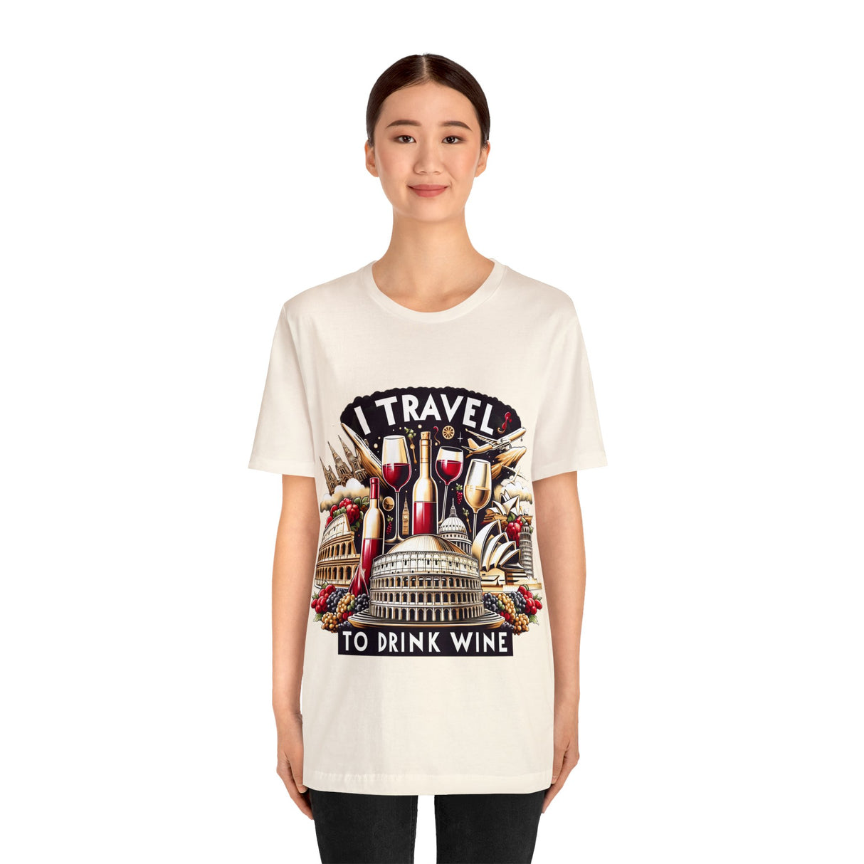 "I Travel to Drink Wine" full color T-shirt