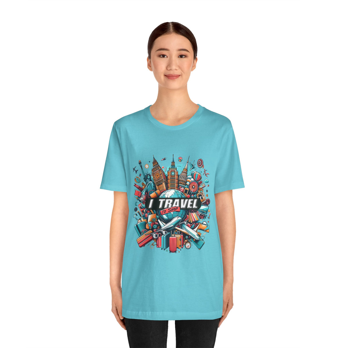 Camiseta a todo color "Viajo Para Comprar" 