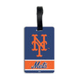 An official New York Mets luggage tag featuring the team logo and 'Mets' wordmark on a Royal Blue background with a black hanging strap. MLB PVC Luggage Bag Tag