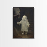 Cute Ghost Painting, Ghost In The Rain, Vintage Canvas, Art Canvas Print, Dark Academia, Haunting Ghost, Cute Halloween Decor