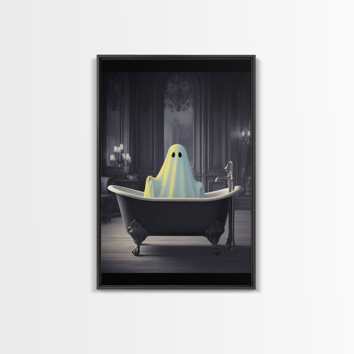 Funny Ghost In a Bathtub Halloween Decor, Halloween Art Canvas Print, Spooky Ghost Wall Art, Fall Decoration, Halloween wall decor