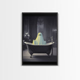Funny Ghost In a Bathtub Halloween Decor, Halloween Art Canvas Print, Spooky Ghost Wall Art, Fall Decoration, Halloween wall decor