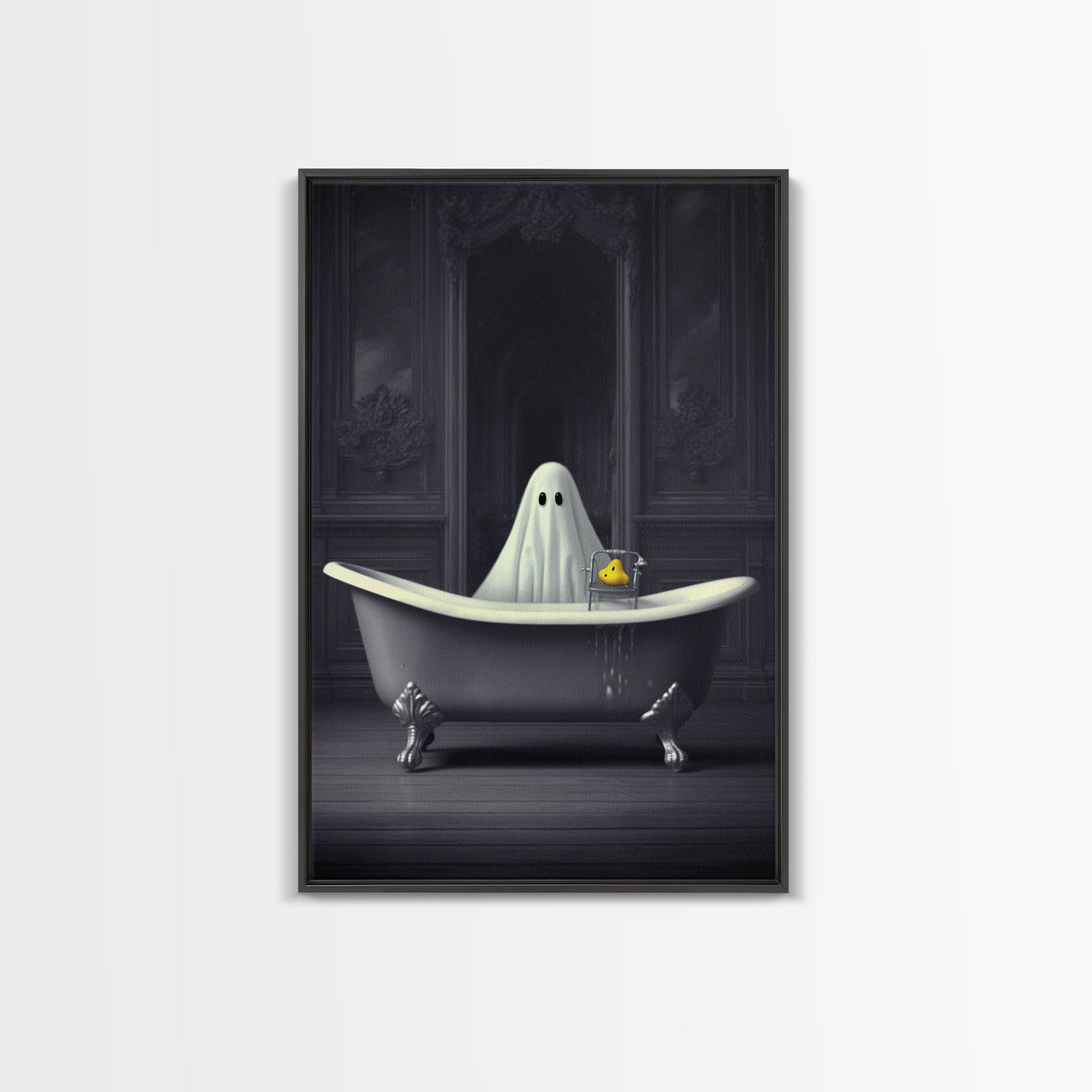 Ghost Bathroom Canvas, Dark Romantic Ghost Standing in Bathroom Creepy,  Ghost in the Bath tub Wall Art Halloween Canvas, Funny Halloween