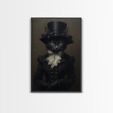 Cute Renaissance Cat, Black Cat Print, Goth Home Decor, Art Canvas Print, Dark Academia, Gothic Victorian, Halloween Decor, Witch Familiar