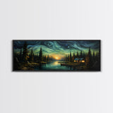Vah Gogh Inspired Starry Night Farmhouse Painting Framed Canvas Print, Beautiful Minimalist Landscape Painting, Wall Art